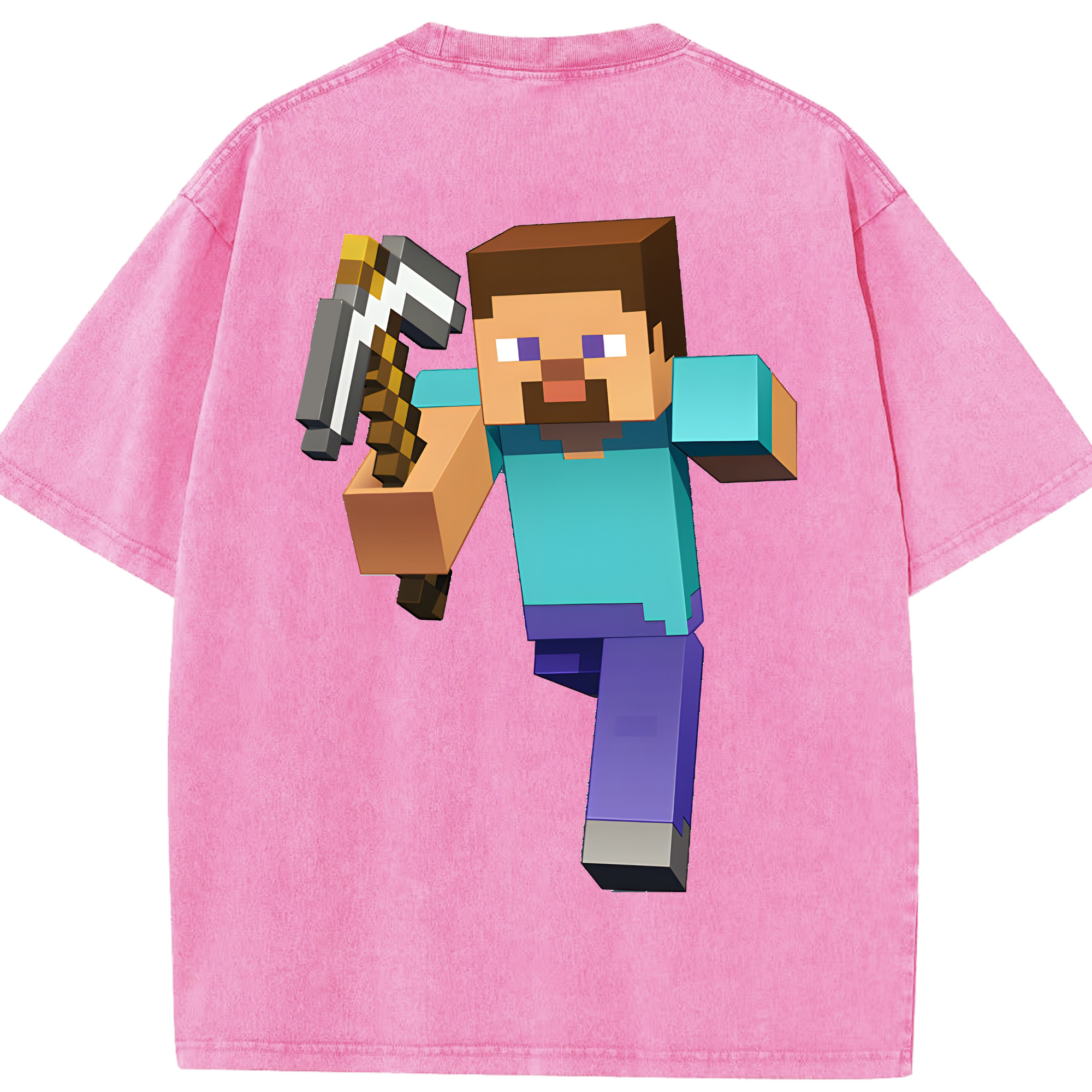 （画像用） マインクラフト ブロックの世界 Minecraft MC Block world 綿100% ヴィンテージ風 半袖Tシャツ（背面プリント）